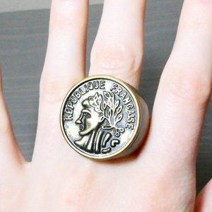 Republique Francaise Coin Token Replica Chunky Statement Ring Copper